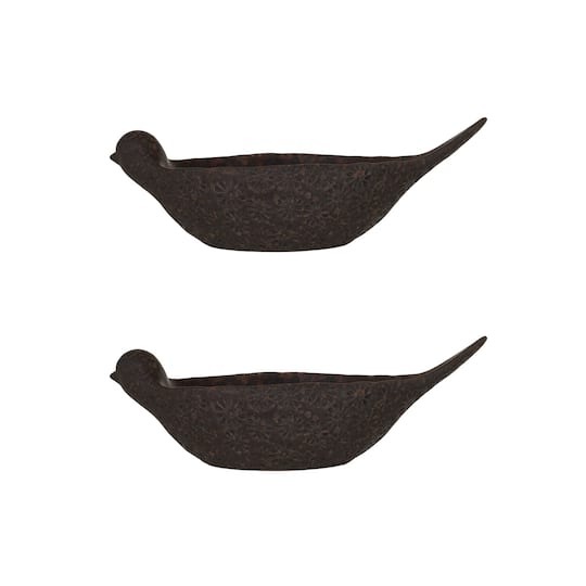 Hello Honey® 10" Brown Debossed Stoneware Bird Bowl with Reactive Glaze, 2ct.